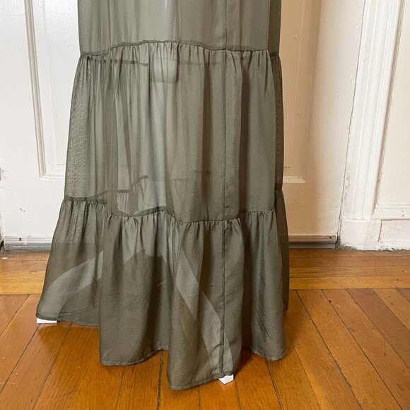 Guess Long Silk Maxi Dress | Fern/Green Color | Smocked Strapless | Size S | EUC - Picture 5 of 8